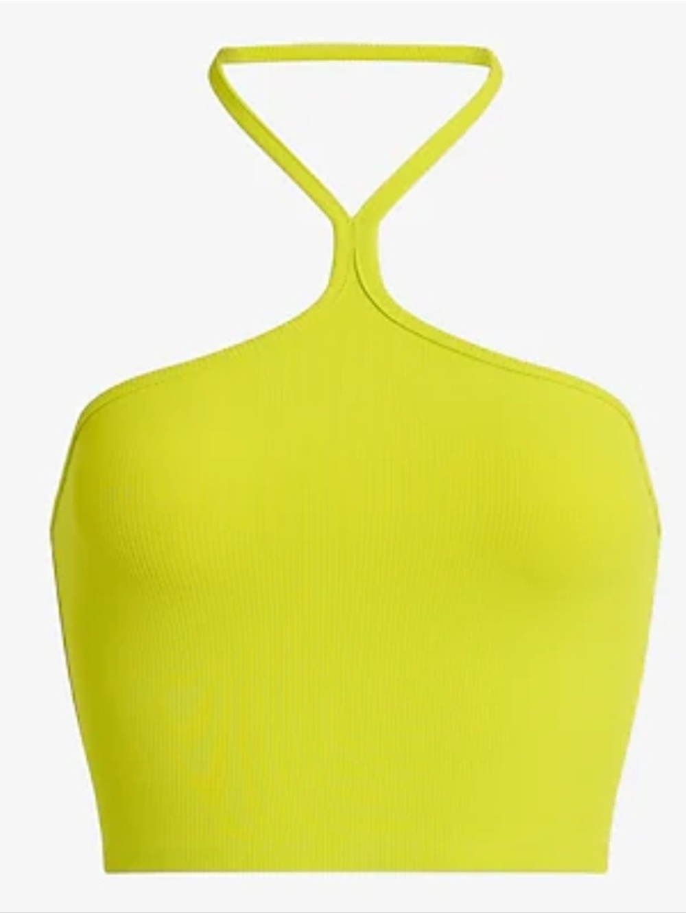 Express - Fitted Ribbed Halter Cropped Tank - XS - Lime Green